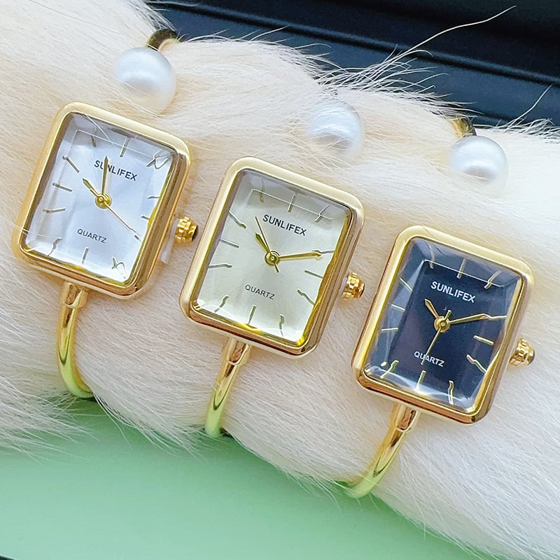 SUNLIFEX Sieviešu pulkstenis ar pērļu rokassprādzi, taisnstūra ciparnīca, kvarca mehānisms, ūdensizturība 10 m, modelis Slf250610002