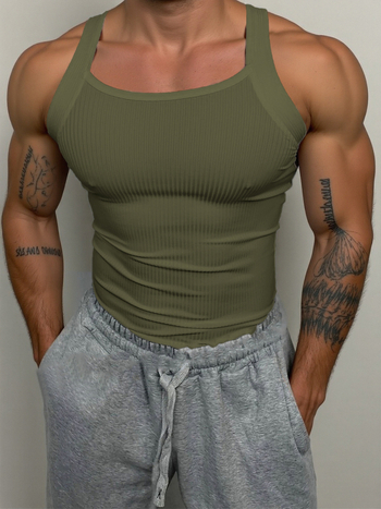 Ανδρικό αμάνικο αθλητικό γιλέκο με ραβδωτό σχέδιο, εφαρμοστό, καλοκαιρινό πολυεστέρα 90-95%, μονόχρωμο, ίσιο τελείωμα