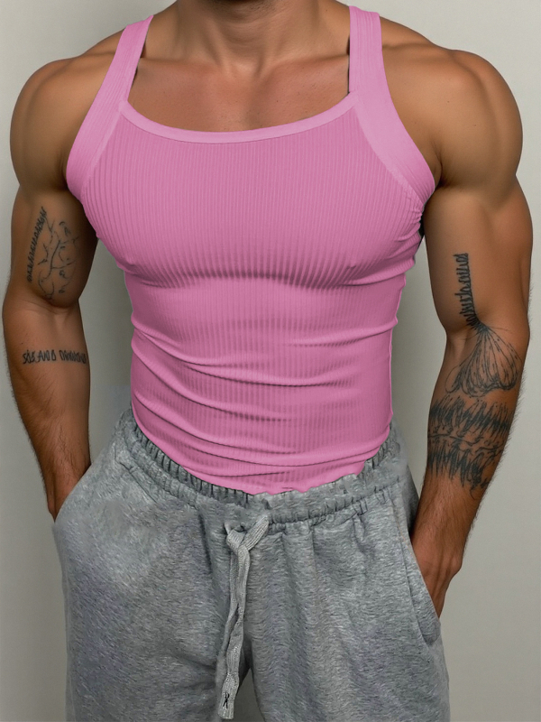 Ανδρικό αμάνικο αθλητικό γιλέκο με ραβδωτό σχέδιο, εφαρμοστό, καλοκαιρινό πολυεστέρα 90-95%, μονόχρωμο, ίσιο τελείωμα