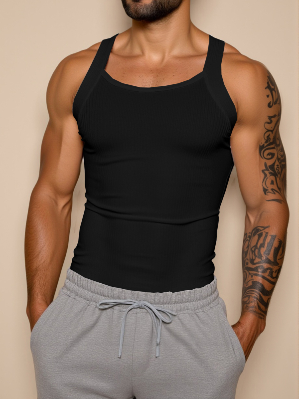 Ανδρικό αμάνικο αθλητικό γιλέκο με ραβδωτό σχέδιο, εφαρμοστό, καλοκαιρινό πολυεστέρα 90-95%, μονόχρωμο, ίσιο τελείωμα