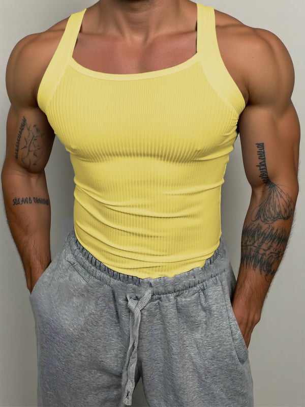 Ανδρικό αμάνικο αθλητικό γιλέκο με ραβδωτό σχέδιο, εφαρμοστό, καλοκαιρινό πολυεστέρα 90-95%, μονόχρωμο, ίσιο τελείωμα