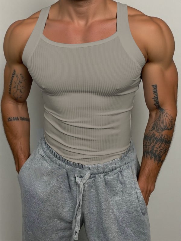 Ανδρικό αμάνικο αθλητικό γιλέκο με ραβδωτό σχέδιο, εφαρμοστό, καλοκαιρινό πολυεστέρα 90-95%, μονόχρωμο, ίσιο τελείωμα