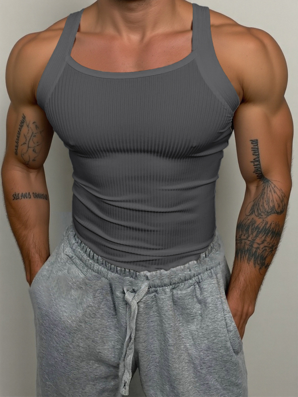 Ανδρικό αμάνικο αθλητικό γιλέκο με ραβδωτό σχέδιο, εφαρμοστό, καλοκαιρινό πολυεστέρα 90-95%, μονόχρωμο, ίσιο τελείωμα