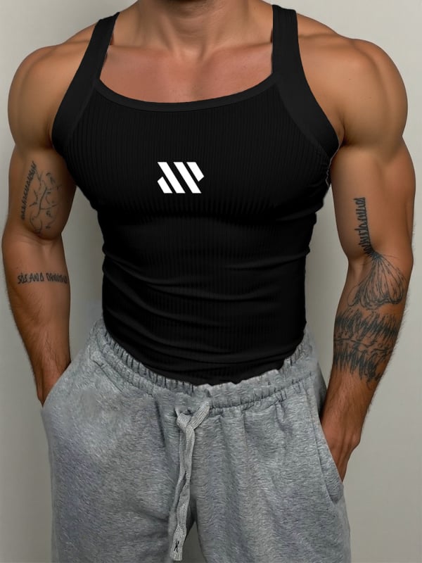 Ανδρικό αμάνικο αθλητικό γιλέκο με ραβδωτό σχέδιο, εφαρμοστό, καλοκαιρινό πολυεστέρα 90-95%, μονόχρωμο, ίσιο τελείωμα