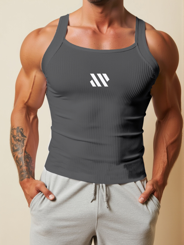 Ανδρικό αμάνικο αθλητικό γιλέκο με ραβδωτό σχέδιο, εφαρμοστό, καλοκαιρινό πολυεστέρα 90-95%, μονόχρωμο, ίσιο τελείωμα