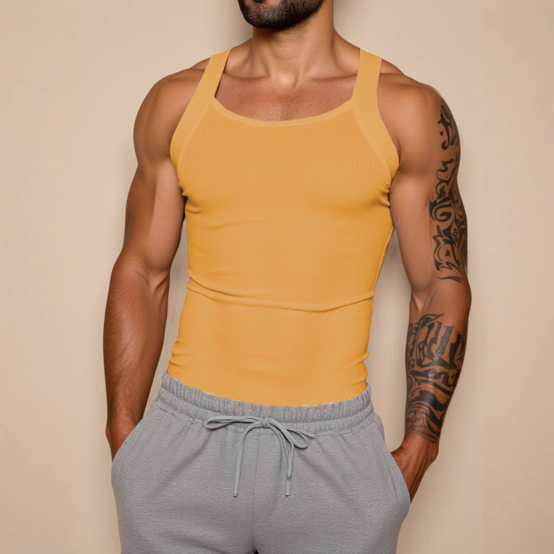 Ανδρικό αμάνικο αθλητικό γιλέκο με ραβδωτό σχέδιο, εφαρμοστό, καλοκαιρινό πολυεστέρα 90-95%, μονόχρωμο, ίσιο τελείωμα