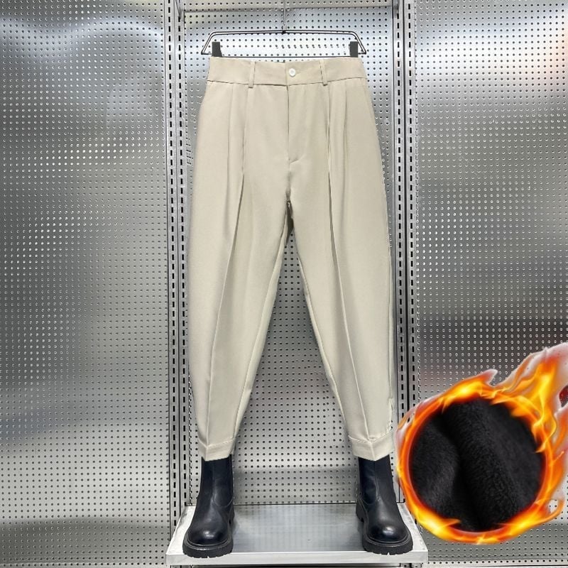 Vyrinės kasdieninės kelnės su fliso įdėklu, vidurio juosmens, tiesus kirpimas, blauzdelė iki kulkšnies, užtrauktukas