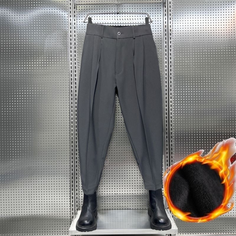 Vyrinės kasdieninės kelnės su fliso įdėklu, vidurio juosmens, tiesus kirpimas, blauzdelė iki kulkšnies, užtrauktukas