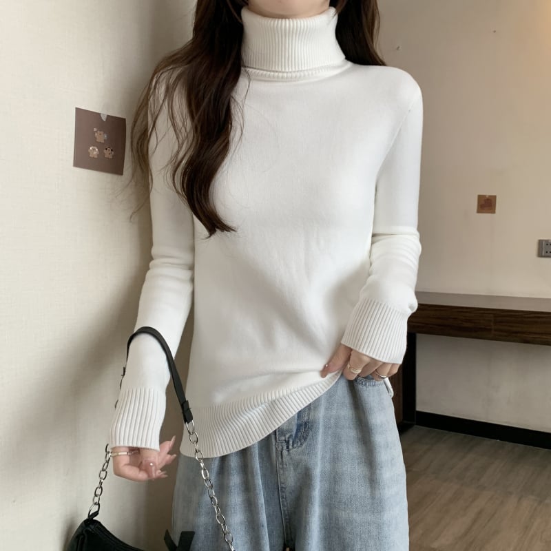 Pulover tricotat cu glugă, guler semi-turtă, material viscose, căptușeală groasă din fleece, mâneci lungi (toamna 2025)