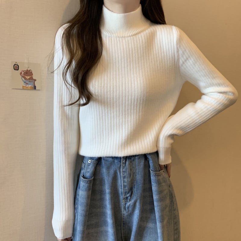 Pulover tricotat cu glugă, guler semi-turtă, material viscose, căptușeală groasă din fleece, mâneci lungi (toamna 2025)