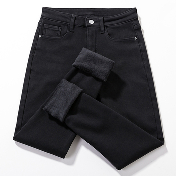 Kõrge vöökohaga teksad, denimist, pliiatsilõikega, paks kangas