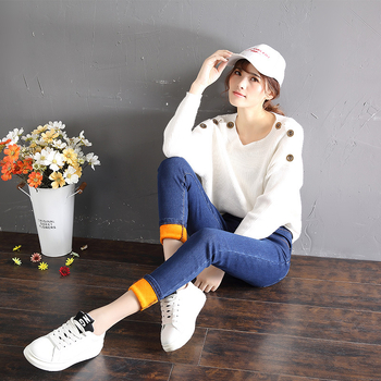 Kõrge vöökohaga teksad, denimist, pliiatsilõikega, paks kangas