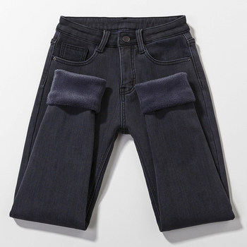 Kõrge vöökohaga teksad, denimist, pliiatsilõikega, paks kangas