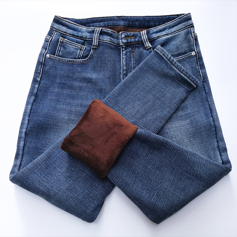 Kõrge vöökohaga teksad, denimist, pliiatsilõikega, paks kangas