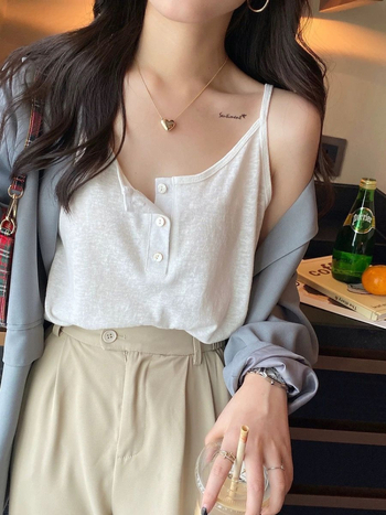 Top camisol pentru femei - amestec poliester-elastan, guler înalt, croială în formă de A, lungime scurtă, stil sexy casual