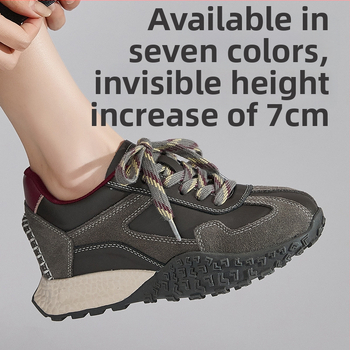 Sieviešu platformas treniņapavi — Slēpts 7 cm pacēlums, augšējā daļa vidēji augsta virs potītes, Augšējā materiāla: cūku āda + sintētiskā āda + audums, Iekšējā zole: cūku āda + latekss, Zole: gumija