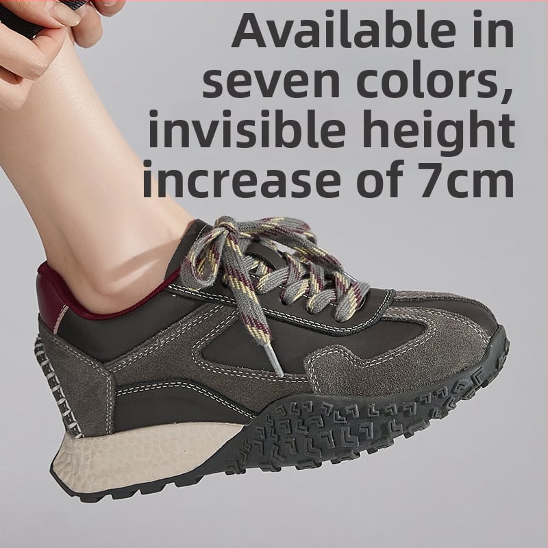 Sieviešu platformas treniņapavi — Slēpts 7 cm pacēlums, augšējā daļa vidēji augsta virs potītes, Augšējā materiāla: cūku āda + sintētiskā āda + audums, Iekšējā zole: cūku āda + latekss, Zole: gumija