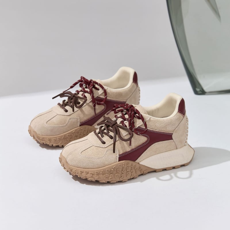 Sieviešu platformas treniņapavi — Slēpts 7 cm pacēlums, augšējā daļa vidēji augsta virs potītes, Augšējā materiāla: cūku āda + sintētiskā āda + audums, Iekšējā zole: cūku āda + latekss, Zole: gumija