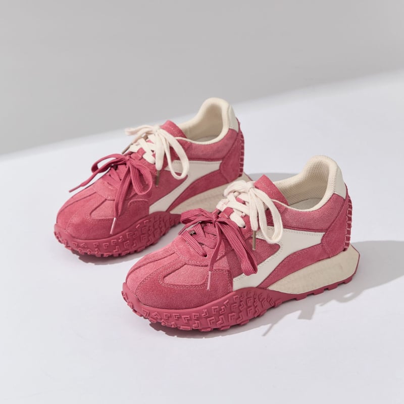 Sieviešu platformas treniņapavi — Slēpts 7 cm pacēlums, augšējā daļa vidēji augsta virs potītes, Augšējā materiāla: cūku āda + sintētiskā āda + audums, Iekšējā zole: cūku āda + latekss, Zole: gumija