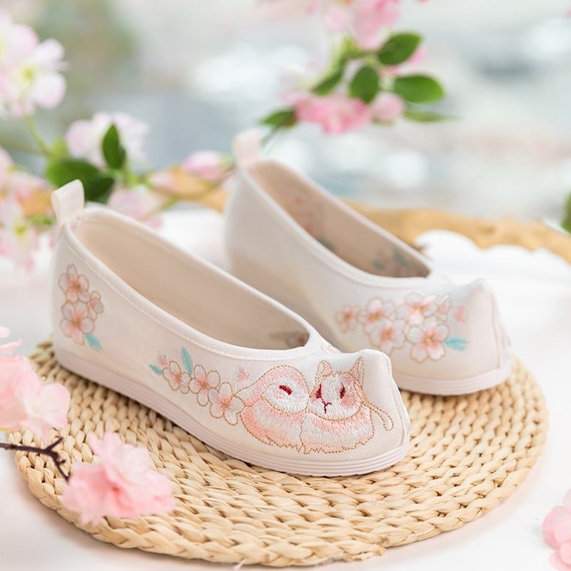 Ханфу обувки от платно с остър нос, подплата от плат и гумирана подметка