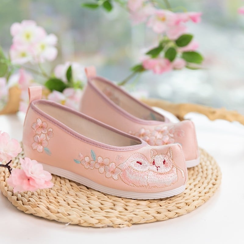 Ханфу обувки от платно с остър нос, подплата от плат и гумирана подметка