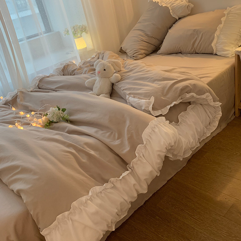 Set posteljine u princez stilu, plava čipka, 4 dijela, jednobojna posteljina i posteljna suknja