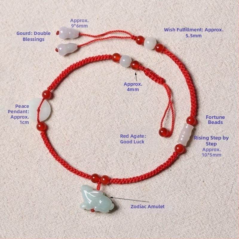 Nefritový náramok na členok, štýl internetovej hviezdy, motív zvieracieho zverokruhu, zimná 2023