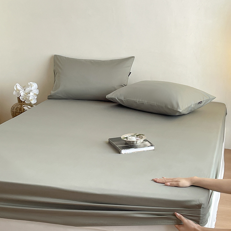 Fitted sheet set od dugog pamuka s zaštitom madraca, protuklizni pokrov, 3-djelni set, jednobojan, twill tkanina, reaktivno bojanje