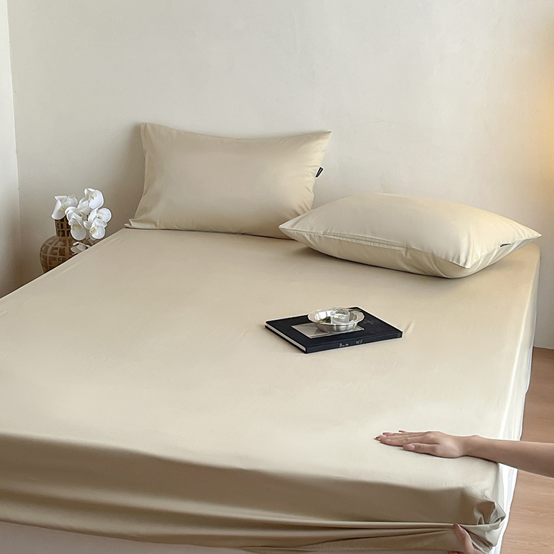 Fitted sheet set od dugog pamuka s zaštitom madraca, protuklizni pokrov, 3-djelni set, jednobojan, twill tkanina, reaktivno bojanje