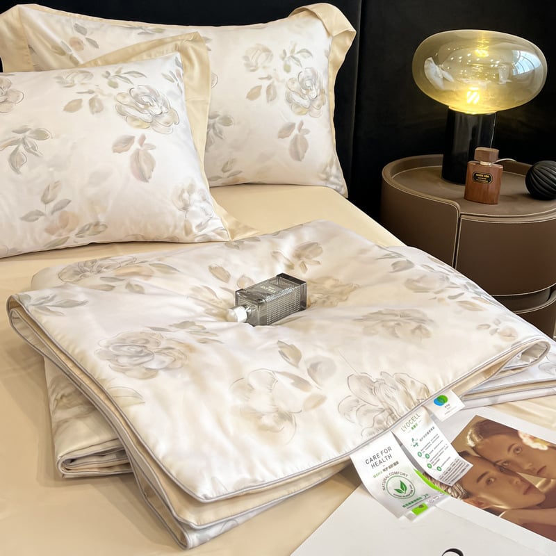 Lyocell vasaras segu – četru daļu komplekts, reaktīvā druka, Twill audums, poliestera pildījums, viegls greznums