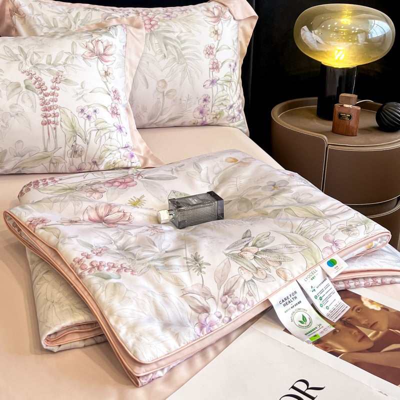 Lyocell vasaras segu – četru daļu komplekts, reaktīvā druka, Twill audums, poliestera pildījums, viegls greznums