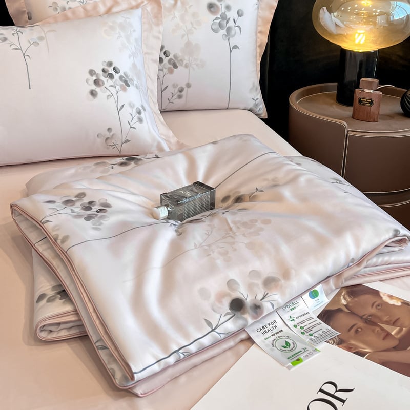 Lyocell vasaras segu – četru daļu komplekts, reaktīvā druka, Twill audums, poliestera pildījums, viegls greznums