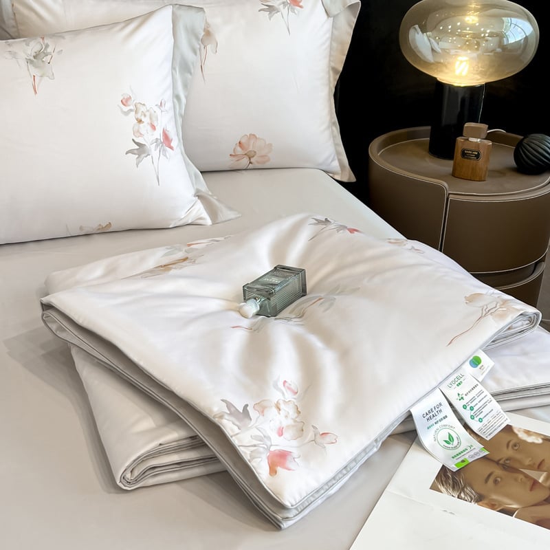 Lyocell vasaras segu – četru daļu komplekts, reaktīvā druka, Twill audums, poliestera pildījums, viegls greznums