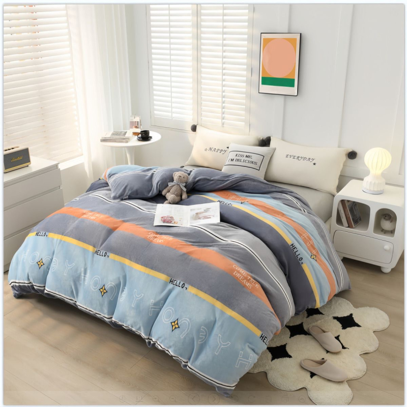 Tej Velúr paplanhuzat — sima szövet, reaktív nyomtatás és színezés, testreszabható feldolgozás; minták: csíkok, geometriai, virágos.