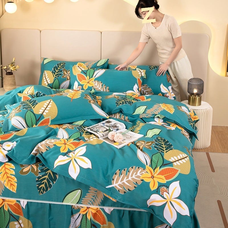 Καλύμισμα Παπλώματος από 100% Βαμβάκι σε Τβιλ – Reactive Εκτύπωση, Ρίγες/Δίκτυο/Φυτά και Λουλούδια, Απλό Στυλ