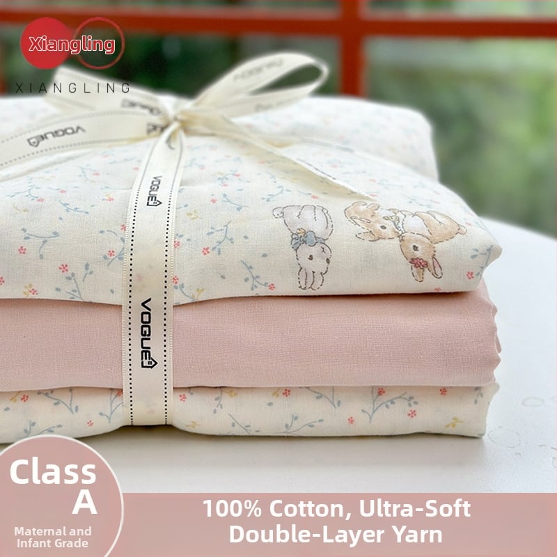 Divslāņu kokvilnas marlītes pārvalks segai – 100% kokvilna, reaktīvā drukāšana un krāsošana, ziedu raksts, četrgabala komplekts, svars 2000–2500 g