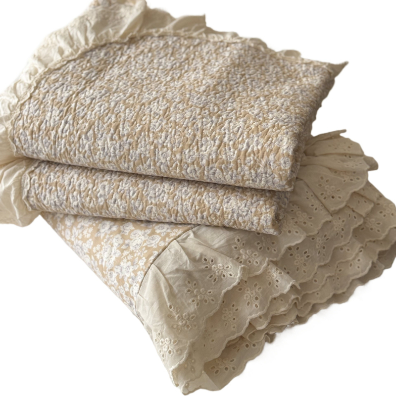 Francijas stila lielā mežģīņu gultas pārklājs komplekts ar augu un ziedu rakstu, twill audums, reaktīvā drukāšana un krāsošana, materiāls: zīda ziedu motīvi