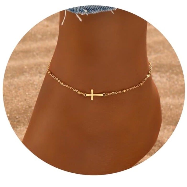 Kojos anklet su satelito karoliukais ir herringbone grandinė, nerūdijantis plienas, moteriškas geometrinis dizainas, pritaikomas