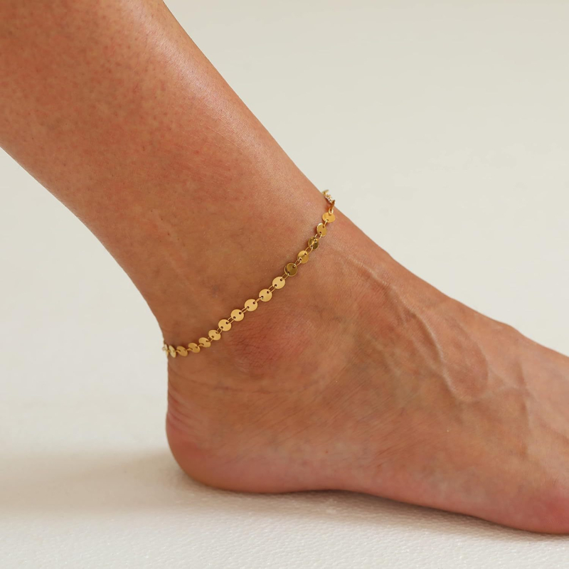 Kojos anklet su satelito karoliukais ir herringbone grandinė, nerūdijantis plienas, moteriškas geometrinis dizainas, pritaikomas