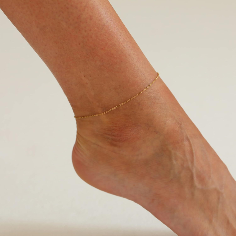 Kojos anklet su satelito karoliukais ir herringbone grandinė, nerūdijantis plienas, moteriškas geometrinis dizainas, pritaikomas