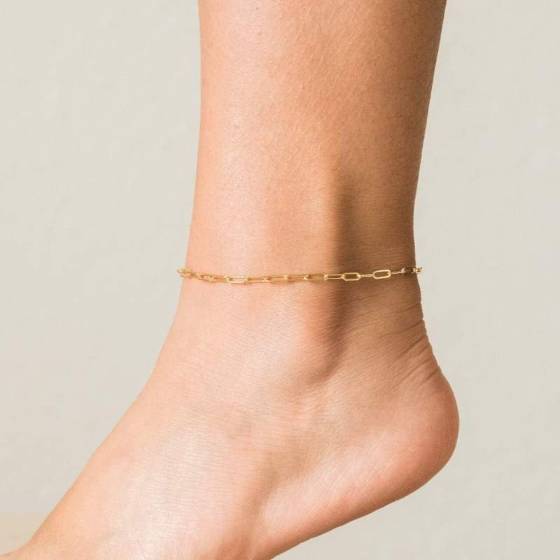 Kojos anklet su satelito karoliukais ir herringbone grandinė, nerūdijantis plienas, moteriškas geometrinis dizainas, pritaikomas