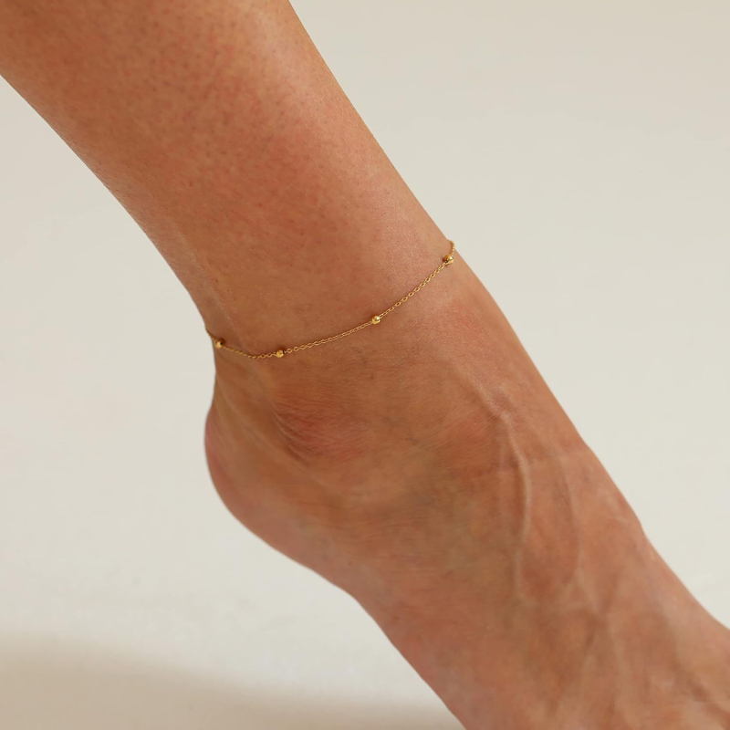 Kojos anklet su satelito karoliukais ir herringbone grandinė, nerūdijantis plienas, moteriškas geometrinis dizainas, pritaikomas