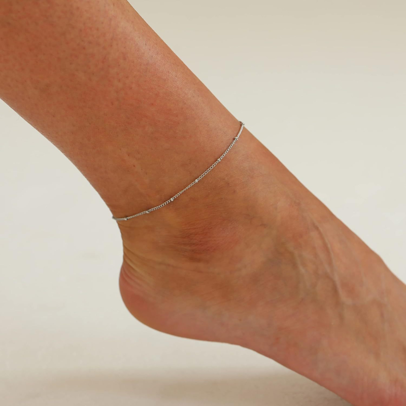 Kojos anklet su satelito karoliukais ir herringbone grandinė, nerūdijantis plienas, moteriškas geometrinis dizainas, pritaikomas
