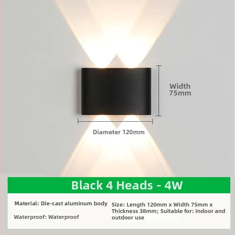 Išorinis sieninis LED šviestuvas su aliuminio gaubtu ir aliuminio korpusu, įtampa ≤36V