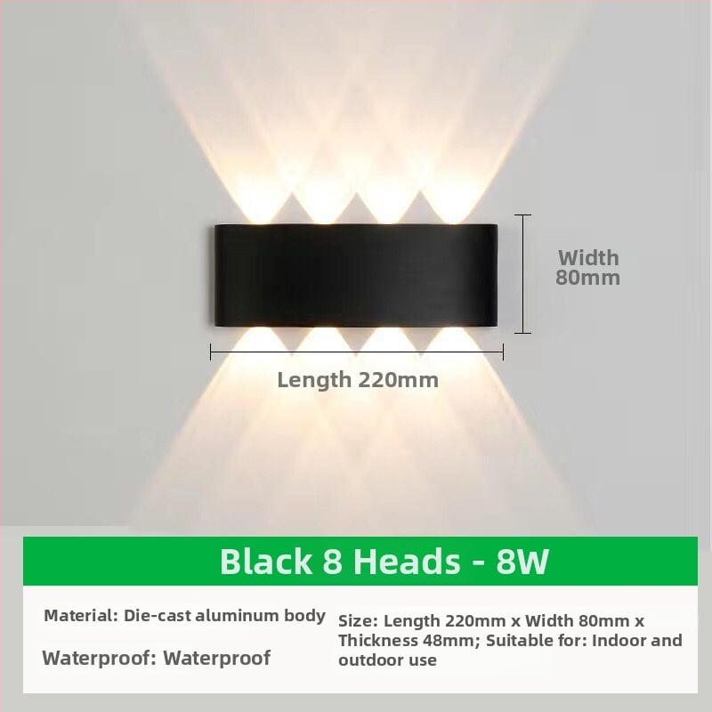 Išorinis sieninis LED šviestuvas su aliuminio gaubtu ir aliuminio korpusu, įtampa ≤36V