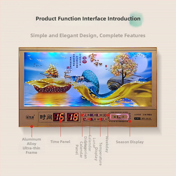Tiesnstūra sienas pulkstenis ar metāla rāmi un LED digitālo displeju, mūžīgais kalendārs, 24 saules periodi, termometrs