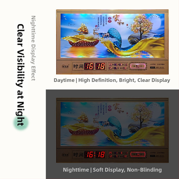 Tiesnstūra sienas pulkstenis ar metāla rāmi un LED digitālo displeju, mūžīgais kalendārs, 24 saules periodi, termometrs