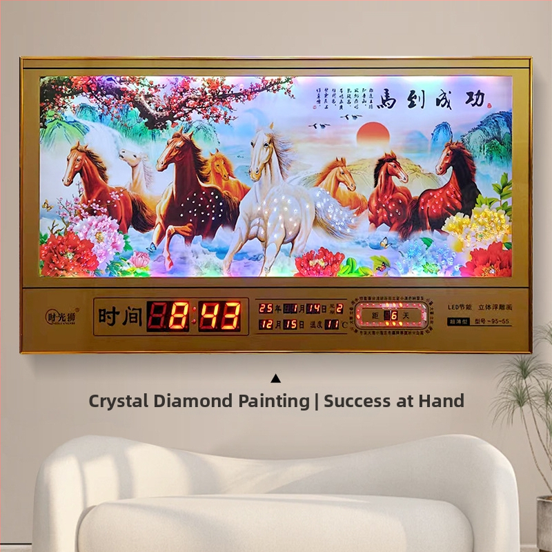 Tiesnstūra sienas pulkstenis ar metāla rāmi un LED digitālo displeju, mūžīgais kalendārs, 24 saules periodi, termometrs