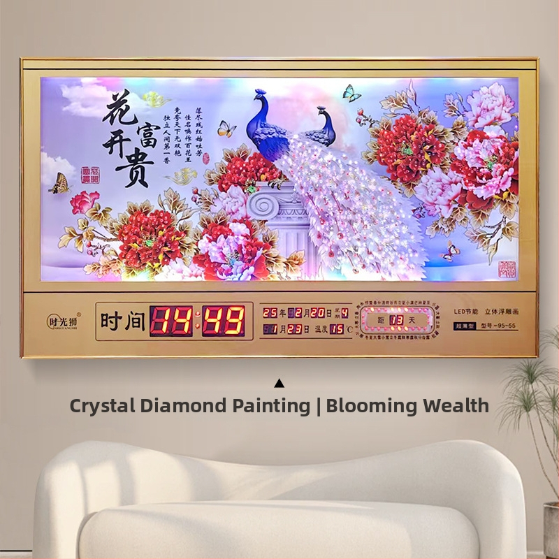 Tiesnstūra sienas pulkstenis ar metāla rāmi un LED digitālo displeju, mūžīgais kalendārs, 24 saules periodi, termometrs