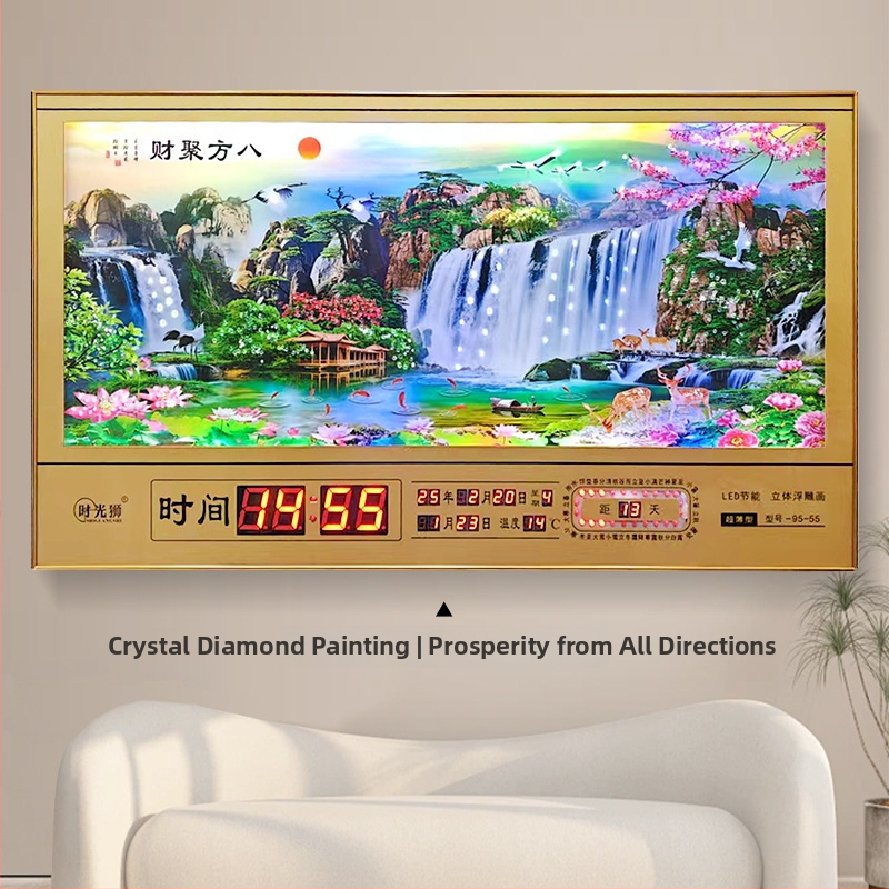 Tiesnstūra sienas pulkstenis ar metāla rāmi un LED digitālo displeju, mūžīgais kalendārs, 24 saules periodi, termometrs